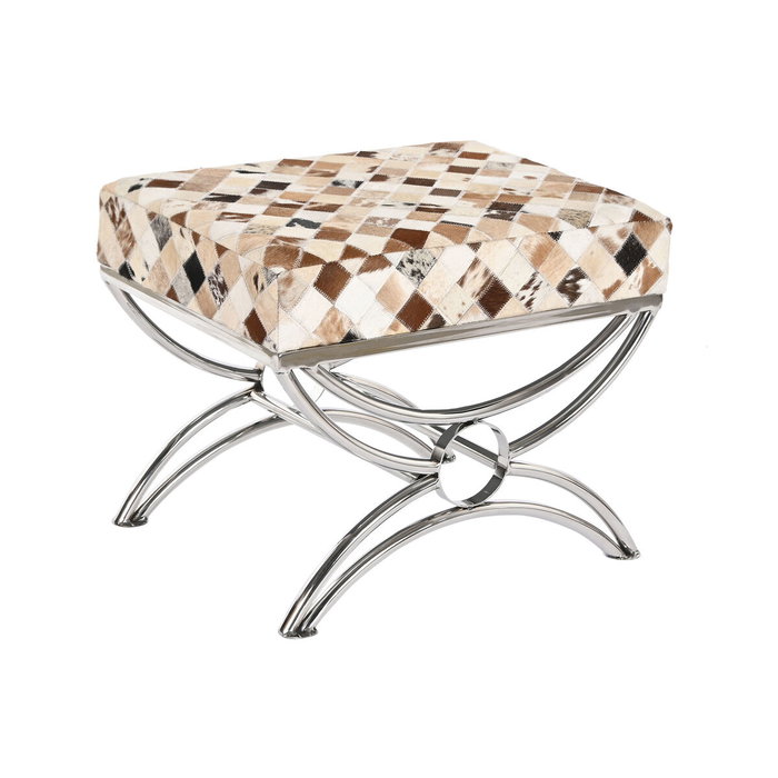 DKD Home Decor Descalzadora de Acero y Piel con Diseño de Rombos Camel