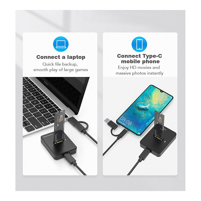 Gembird Desktop USB Type-C M.2 SATA Docking Station, Negro