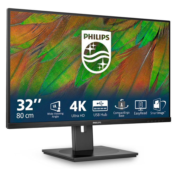 Philips 32B1N3800/00 Monitor 80 cm (31.5") 4K Ultra HD (3840x2160) VA, 122% sRGB, HDMI 2.0, DisplayPort 1.4, USB Hub, Altavoces, Ajustable, Negro
