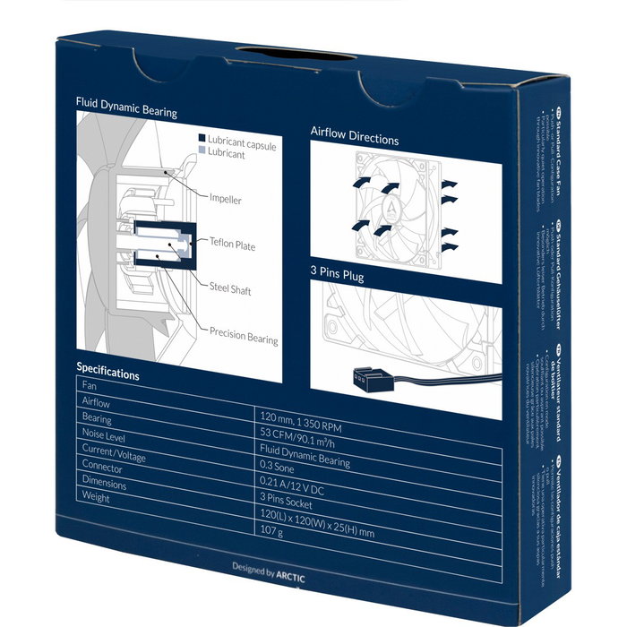 ARCTIC F12 Ventilador de Carcasa para PC 120mm, 1350 RPM, Bajo Ruido, Negro