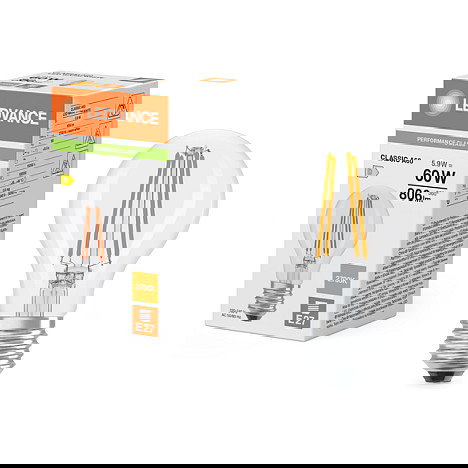 Osram LED Classic A 60 Filament P 5.9W 827 Transparente E27 Bombilla LED Blanco Cálido