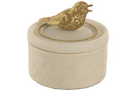 DKD Home Decor Joyero de Resina Pájaro Blanco y Dorado 12x12x12 cm