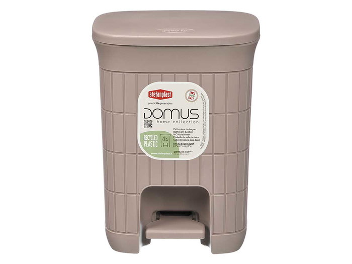 Stefanplast Papelera Domus Pequeña con Pedal, Cubo Extraíble, 6 Litros, Color Beige, Dimensiones 20.5x27x20.5 cm (Set de 6)
