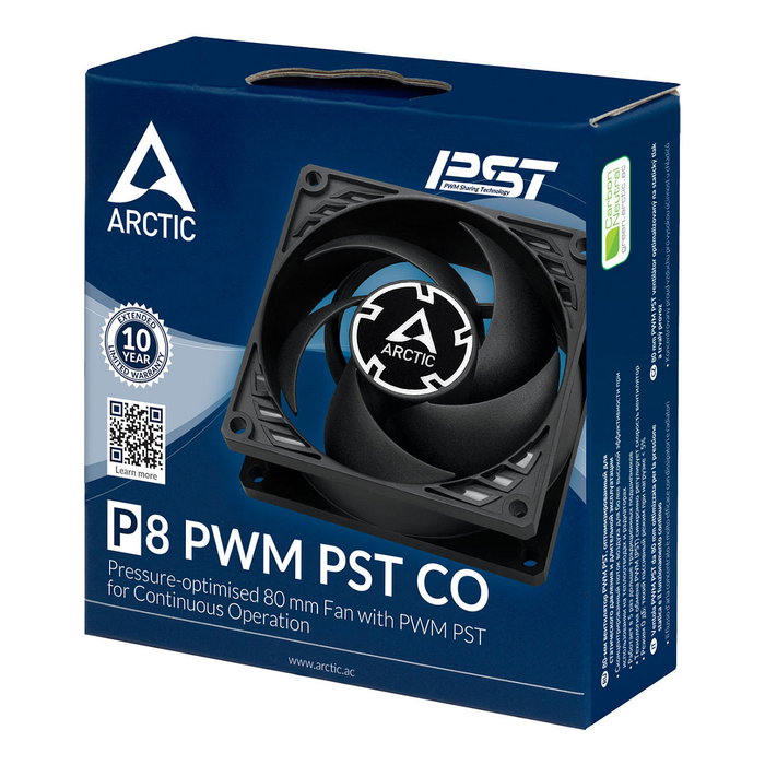 ARCTIC Ventilador P8 PWM PST CO, 80 mm, Negro, 200-3000 RPM, 40.3 m3/h, 0.3 sone, 4 Pines, FDB, Caja
