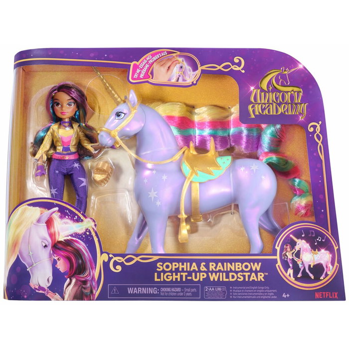 Spin Master Unicorn Academy Muñeca Sophia y Unicornio Wildstar con luz