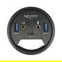 DELOCK 3 Port Tisch-Hub USB Hub para Escritorio con 1x USB Type-C, 2x USB Type-A y Puertos HD-Audio, Negro