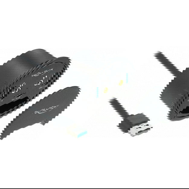 DELOCK 3 Port Tisch-Hub USB Hub para Escritorio con 1x USB Type-C, 2x USB Type-A y Puertos HD-Audio, Negro DELOCK 3 Port Tisch-Hub USB Hub para Escritorio con 1x USB Type-C, 2x USB Type-A y Puertos HD-Audio, Negro