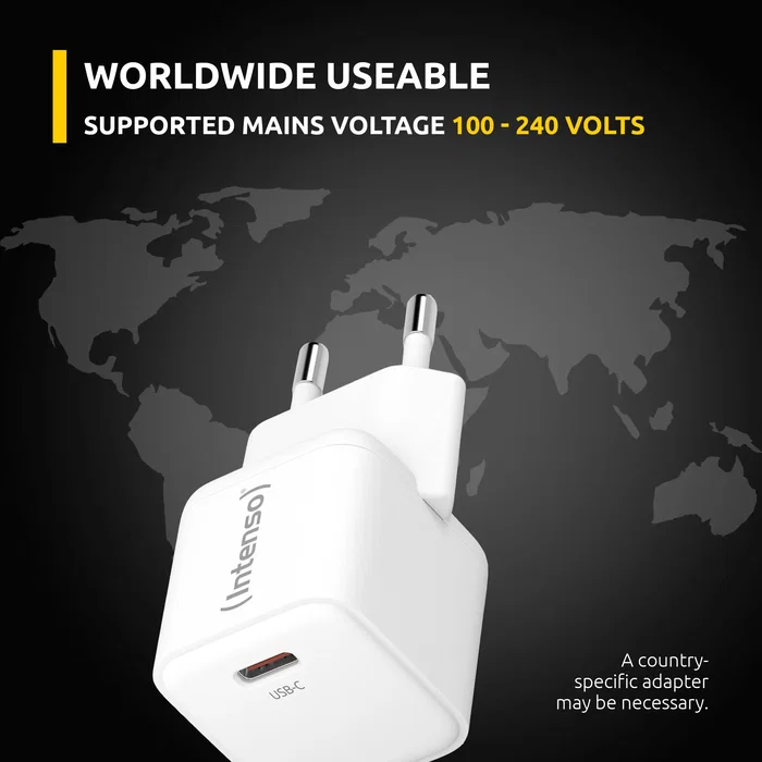 Intenso Adaptador de Corriente 30W USB-C GaN 7803022, Blanco, Carga Rápida, Universal, 1 Puerto, Enchufe UE, Interior