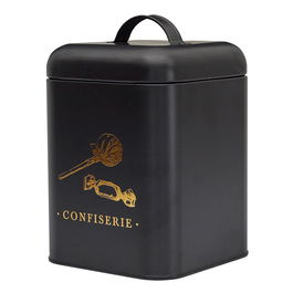 Cook Concept Bote Metal "Confiserie" Lounge Negro Mate con Ilustraciones Doradas 14,5x14,5x22 cm
