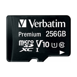 Verbatim Premium 256GB MicroSDXC Tarjeta de Memoria Clase 10 UHS-I, Lectura 90 MB/s, con Adaptador SD