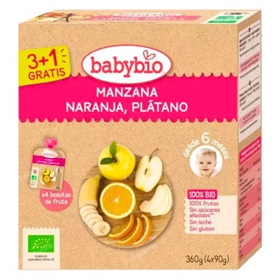 BABYBIO Pouche Manzana Naranja Plátano Bio 4x90gr BABYBIO Pouche Manzana Naranja Plátano Bio 4x90gr