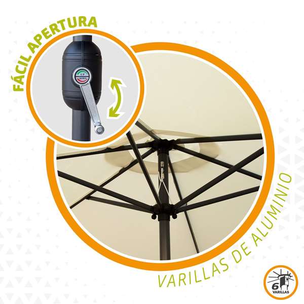 Color Baby Parasol Terraza 300 cm con Chimenea y Mástil de Aluminio 3,8 cm Color Crema