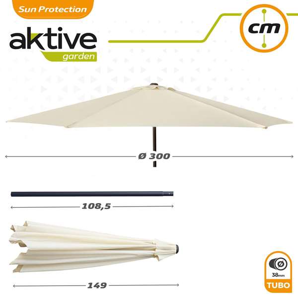 Color Baby Parasol Terraza 300 cm con Chimenea y Mástil de Aluminio 3,8 cm Color Crema