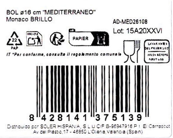 Alfares Bol Mediterráneo Brillo ø16 cm