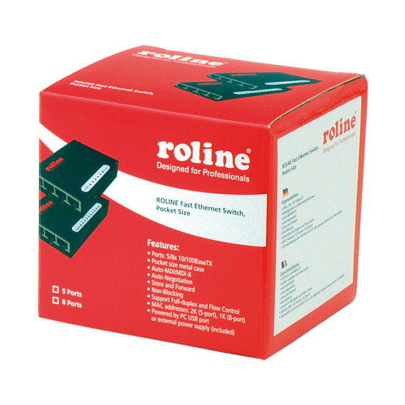 ROLINE Switch de Ethernet Rápido de Bolsillo, 5 Puertos, Conexión Bidireccional Completa (Full Duplex), Interfaz Fast Ethernet ROLINE Switch de Ethernet Rápido de Bolsillo, 5 Puertos, Conexión Bidireccional Completa (Full Duplex), Interfaz Fast Ethernet