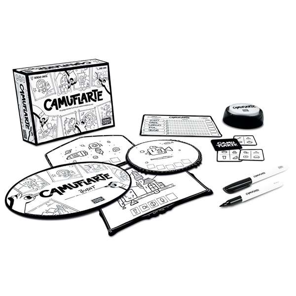Falomir Juego Camuflarte - Juego educativo de camuflaje para niños de 6 meses a 8 años, 54 cartas, pizarras, rotuladores, temporizador e instrucciones en español