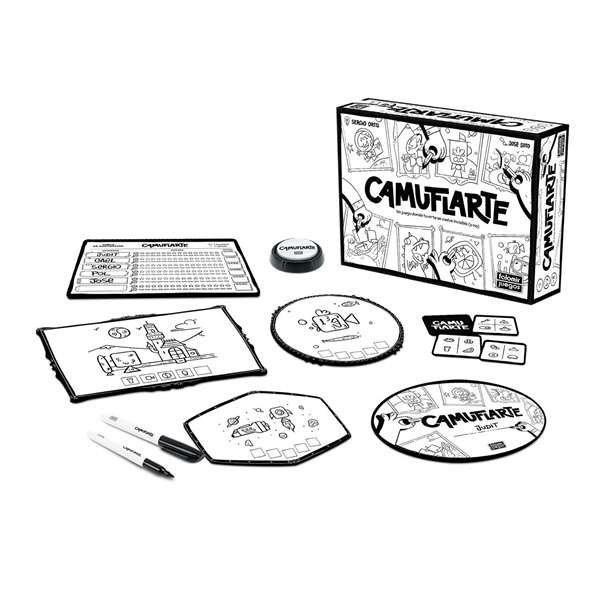Falomir Juego Camuflarte - Juego educativo de camuflaje para niños de 6 meses a 8 años, 54 cartas, pizarras, rotuladores, temporizador e instrucciones en español