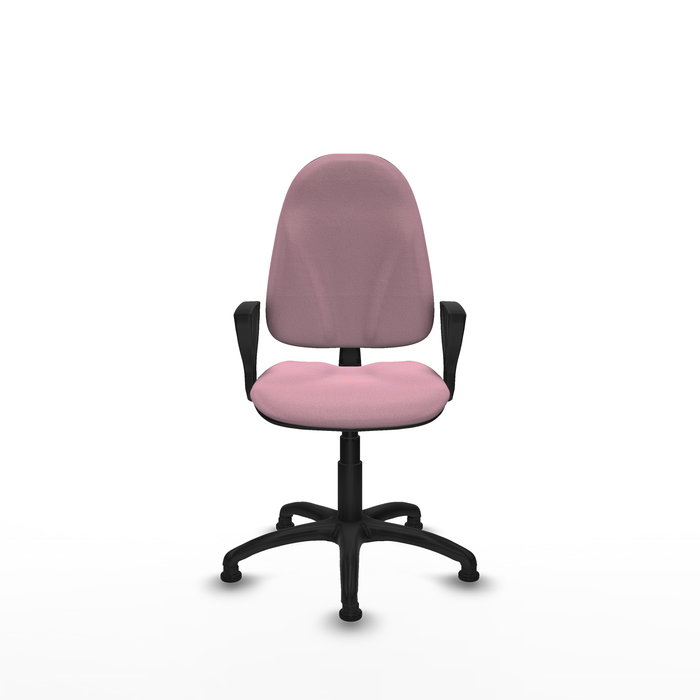 Silla de oficina Algarra con mecanismo Contacto permanente básico tapizada con Tela color Rosa. Equipada con Base poliamida negra, Brazos fijosy Topes Silla de oficina Algarra con mecanismo Contacto permanente básico tapizada con Tela color Rosa. Equipada con Base poliamida negra, Brazos fijosy Topes