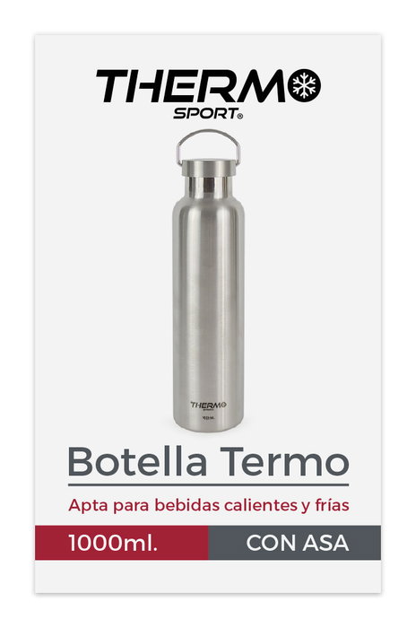 Thermosport Botella Termo de Acero Inoxidable con Asa, 1000 ml (1 L), 30,5 cm Alto x 8 cm Diámetro (6 Unidades)