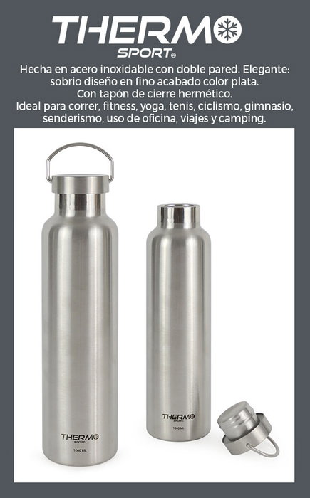 Thermosport Botella Termo de Acero Inoxidable con Asa, 1000 ml (1 L), 30,5 cm Alto x 8 cm Diámetro (6 Unidades)