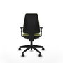 Silla de oficina Elche con mecanismo Contacto permanente básico tapizada con Tela color Verde oliva. Equipada con Base piramidal negra, Brazos 1D y Ruedas 65mm nailon