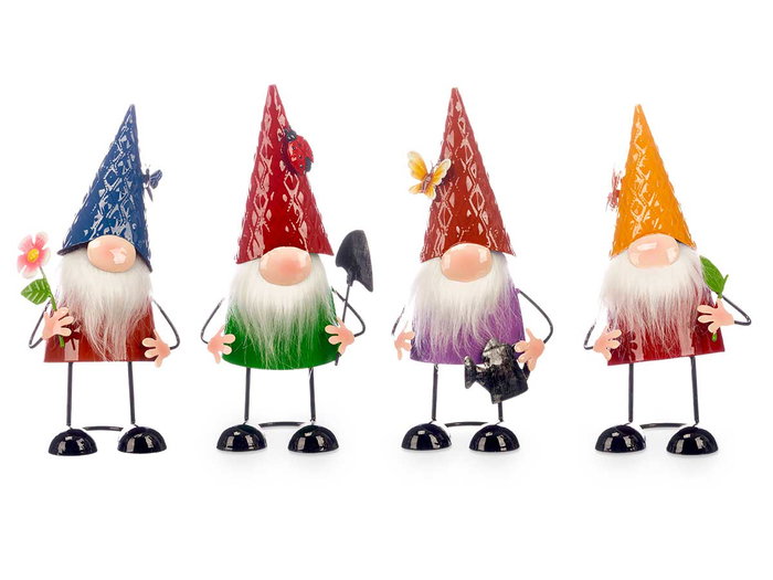Ibergarden Gnomo Hojalata Liso Morado, Verde, Rojo, Marron 15x30x10cm (Set de 12)