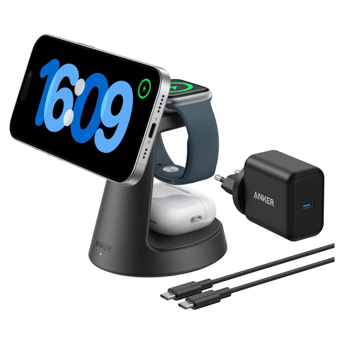 Anker MagGo 3-in-1 Cargador Inalámbrico Qi2 15W Negro con Módulo Apple Watch Anker MagGo 3-in-1 Cargador Inalámbrico Qi2 15W Negro con Módulo Apple Watch