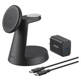Anker MagGo 3-in-1 Cargador Inalámbrico Qi2 15W Negro con Módulo Apple Watch