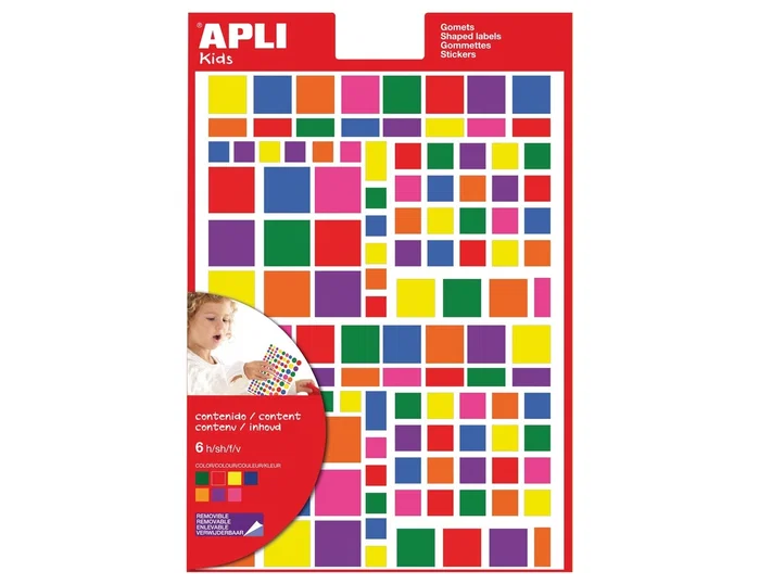 Apli Gomets autoadhesivos cuadrados multicolor de 756 unidades