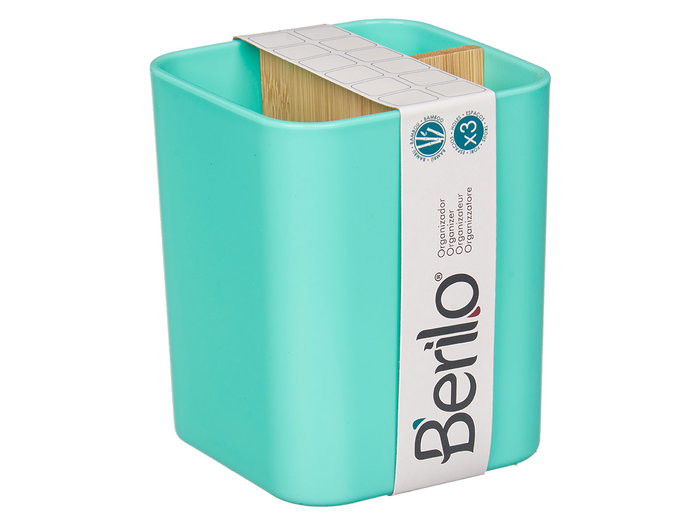Berilo Organizador Cuadrado 3 Huecos Bambú Plástico PP Verde 9x9x11 cm (Set de 6)
