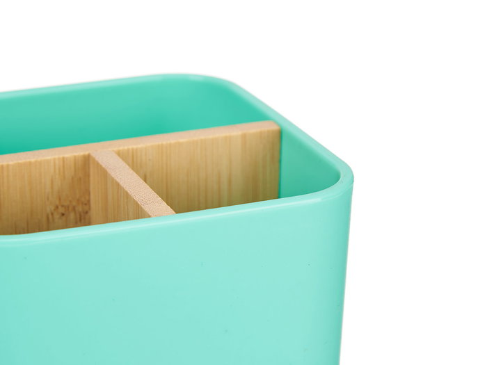 Berilo Organizador Cuadrado 3 Huecos Bambú Plástico PP Verde 9x9x11 cm (Set de 6)