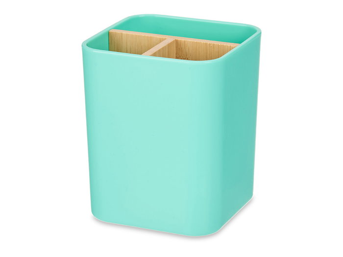 Berilo Organizador Cuadrado 3 Huecos Bambú Plástico PP Verde 9x9x11 cm (Set de 6)
