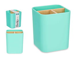 Berilo Organizador Cuadrado 3 Huecos Bambú Plástico PP Verde 9x9x11 cm (Set de 6)