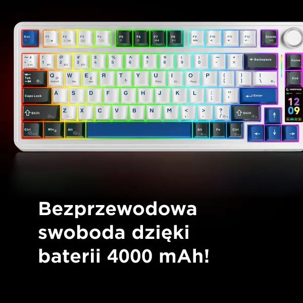 Rampage Quell Pro Teclado Mecánico Inalámbrico 2.4G + BT Hot-Swap Gasket Pantalla Disposición Polaca