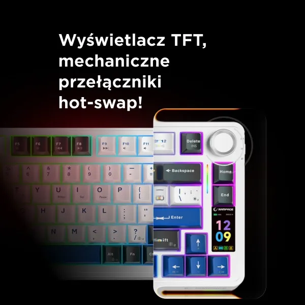 Rampage Quell Pro Teclado Mecánico Inalámbrico 2.4G + BT Hot-Swap Gasket Pantalla Disposición Polaca