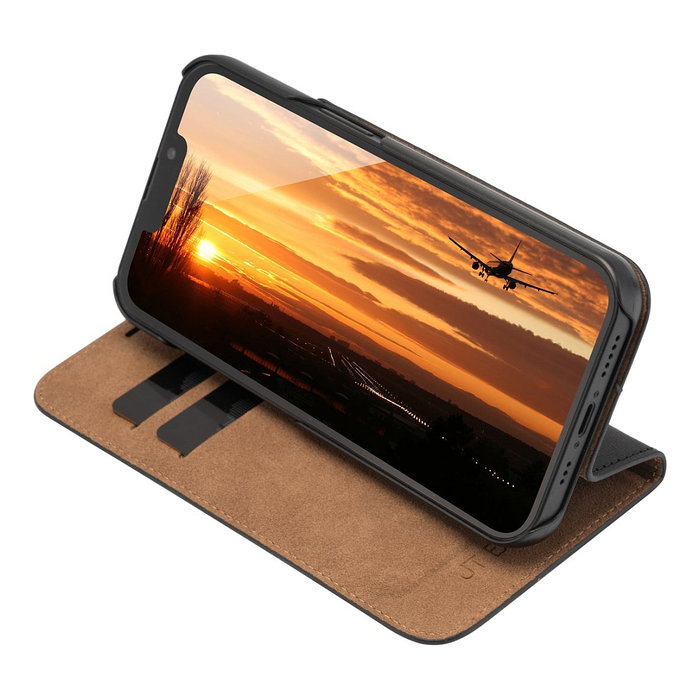 JT Berlin BookCase Tegel para Apple iPhone 16 Pro, Piel Auténtica, Negro