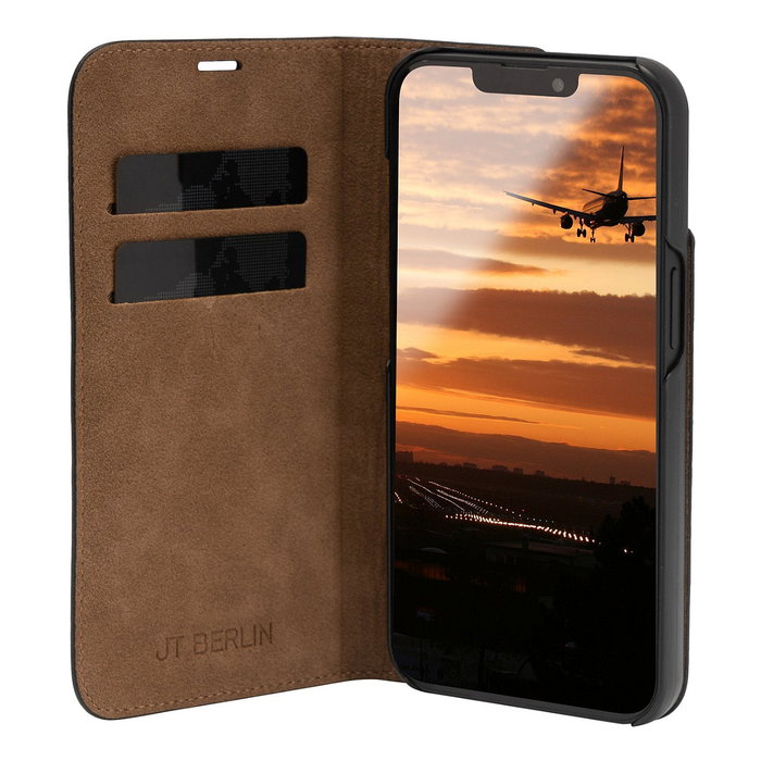 JT Berlin BookCase Tegel para Apple iPhone 16 Pro, Piel Auténtica, Negro