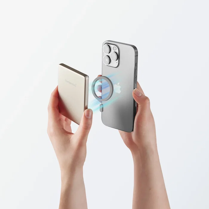 Intenso MW5000 Batería Externa Magnética Power Bank 5000 mAh Compatible con MagSafe, Carga Inalámbrica 15W y USB-C PD 20W, Color Champán