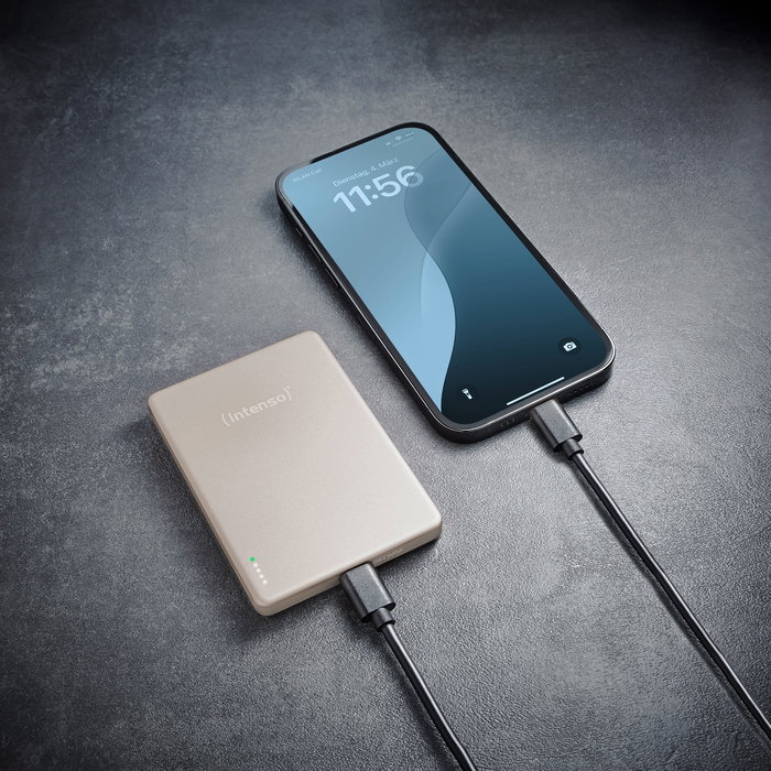 Intenso MW5000 Batería Externa Magnética Power Bank 5000 mAh Compatible con MagSafe, Carga Inalámbrica 15W y USB-C PD 20W, Color Champán