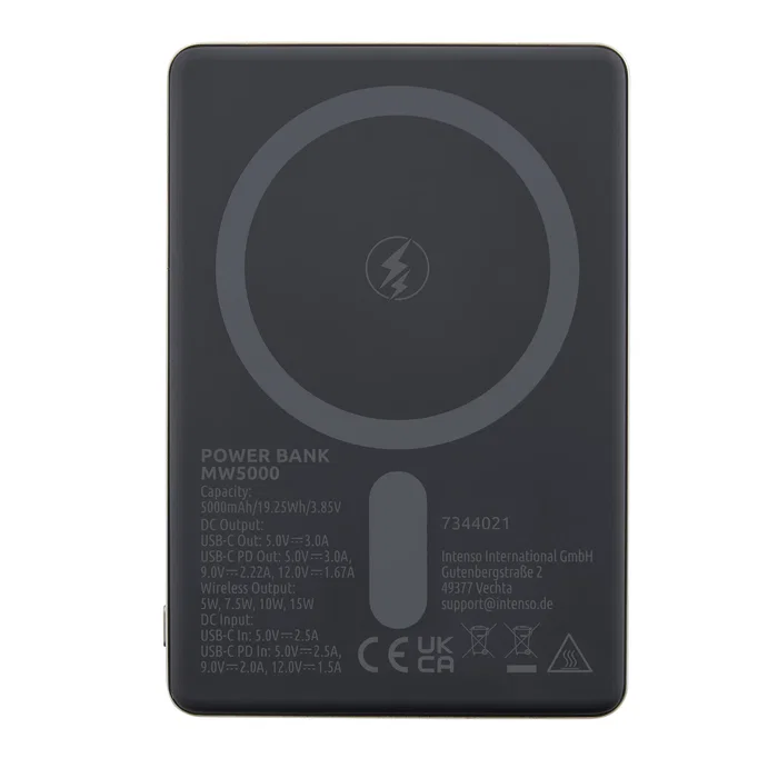 Intenso MW5000 Batería Externa Magnética Power Bank 5000 mAh Compatible con MagSafe, Carga Inalámbrica 15W y USB-C PD 20W, Color Champán