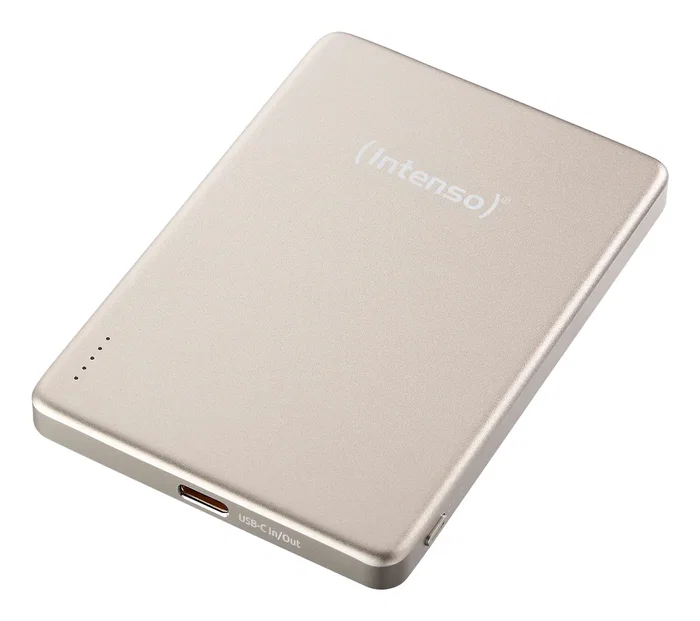 Intenso MW5000 Batería Externa Magnética Power Bank 5000 mAh Compatible con MagSafe, Carga Inalámbrica 15W y USB-C PD 20W, Color Champán