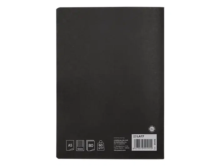 Liderpapel Libreta Tapa Negra A5 80 Hojas Cuadro 5mm con Doble Margen