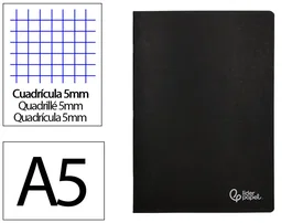 Liderpapel Libreta Tapa Negra A5 80 Hojas Cuadro 5mm con Doble Margen