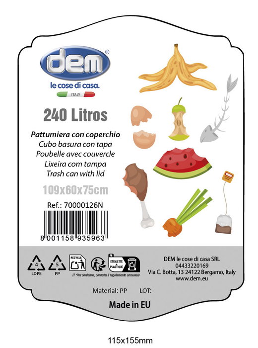 Inde Cubo Basura Con Tapa 240 Lt. Negro 60 cm Ancho x 105 cm Alto x 78 cm Largo (2 Unidades)