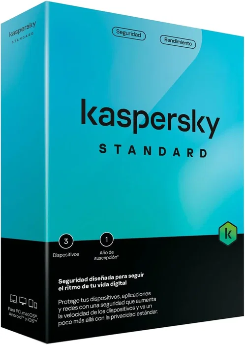 Kaspersky Standard - Antivirus Seguridad Base para 3 Dispositivos (PC, Mac, Móvil) 1 Año - Licencia Física - Idioma Español - Protección Antimalware, Antiransomware y Firewall Kaspersky Standard - Antivirus Seguridad Base para 3 Dispositivos (PC, Mac, Móvil) 1 Año - Licencia Física - Idioma Español - Protección Antimalware, Antiransomware y Firewall