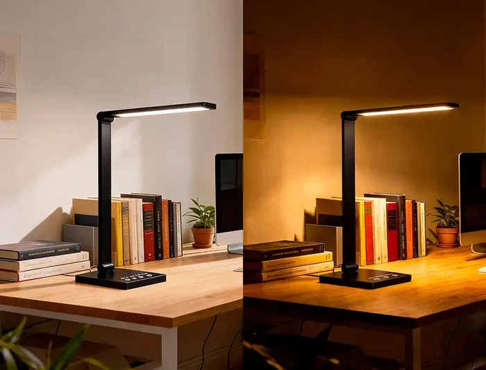 Q-connect Lámpara de Escritorio Vega LED con Brazo Articulado, 10W 400lm, 5 Niveles de Brillo y Color, USB-C, Ajuste CCT 3000K-6000K, Táctil, Color Negro