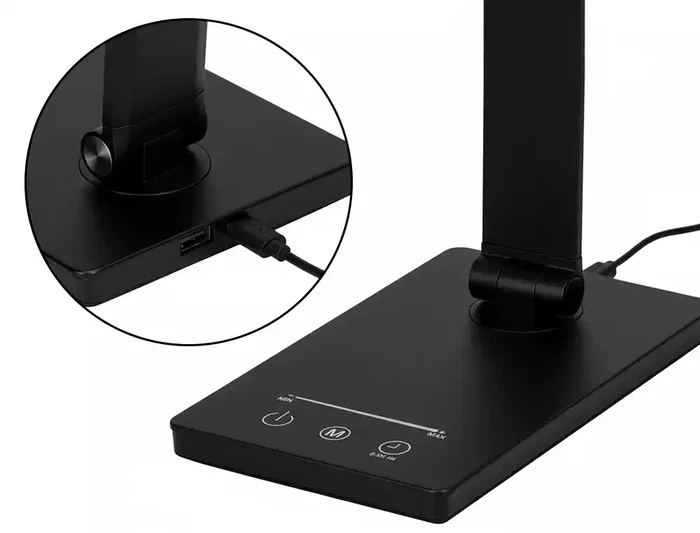 Q-connect Lámpara de Escritorio Vega LED con Brazo Articulado, 10W 400lm, 5 Niveles de Brillo y Color, USB-C, Ajuste CCT 3000K-6000K, Táctil, Color Negro