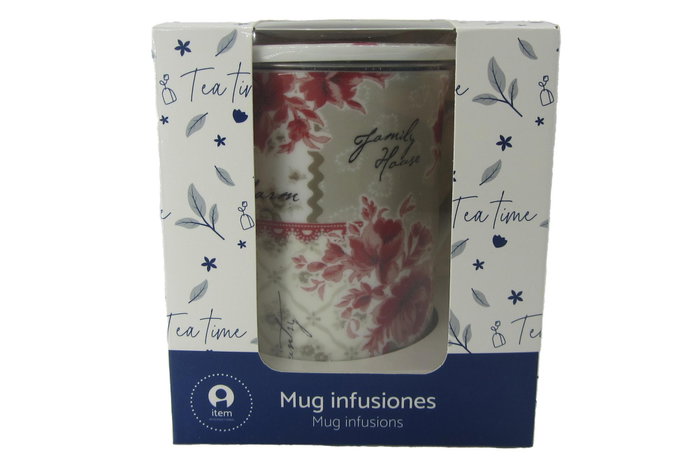 DKD Home Decor Mug Infusiones Tradicional Porcelana Inox Beige Lila 280ml (12 Unidades)