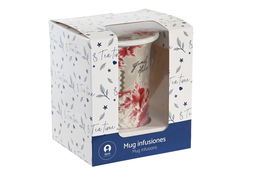 DKD Home Decor Mug Infusiones Tradicional Porcelana Inox Beige Lila 280ml (12 Unidades)