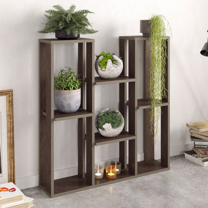 Hanah Home Nevada - Nogal Estantería Multiusos 89.6x93.2x21.9cm Tablero de Partículas Recubierto de Melamina 18mm Diseño Moderno Hanah Home Nevada - Nogal Estantería Multiusos 89.6x93.2x21.9cm Tablero de Partículas Recubierto de Melamina 18mm Diseño Moderno